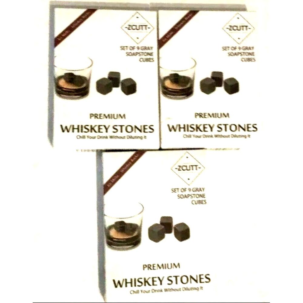 3-Pack, ZCUTT Premium Whiskey Stones (Set of 9in each Box) 100% Soapstone Cubes